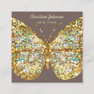 faux glitter butterfly square business card
