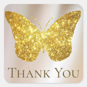 faux glitter butterfly thank you  square sticker