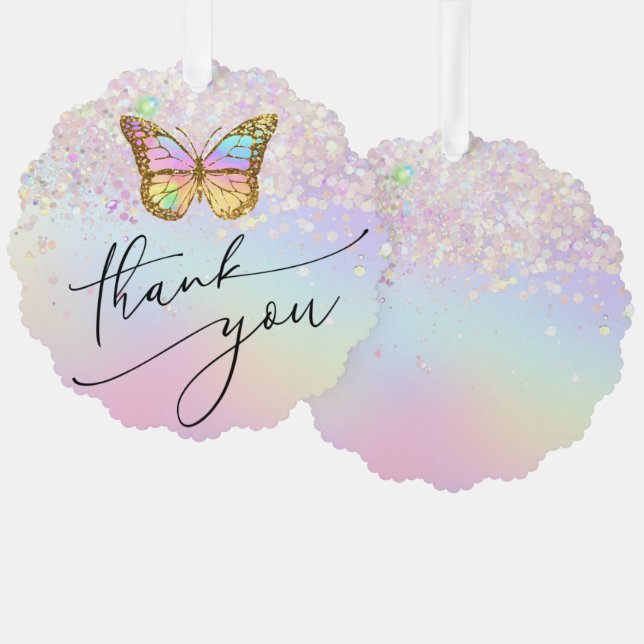 faux glitter butterfly thank you tree decoration card (Front/Back)