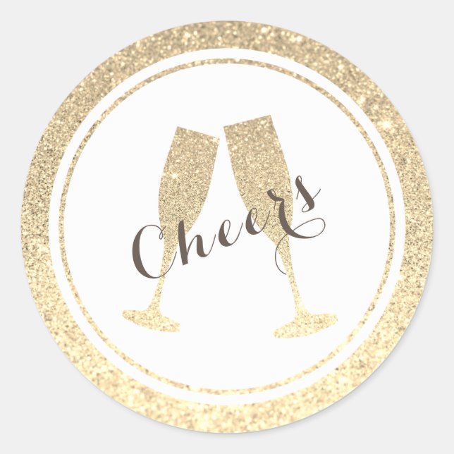 Faux Glitter Champagne Glasses Sticker (Front)