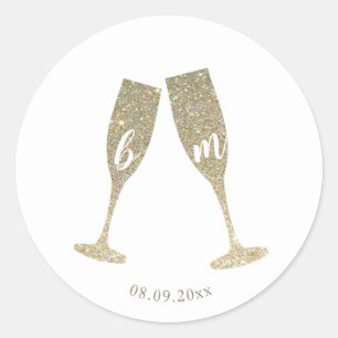 Faux Glitter Champagne Glasses Wedding Sticker