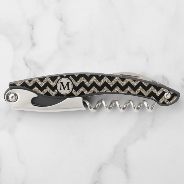 Faux Glitter Chevron Monogram Corkscrew (Front)