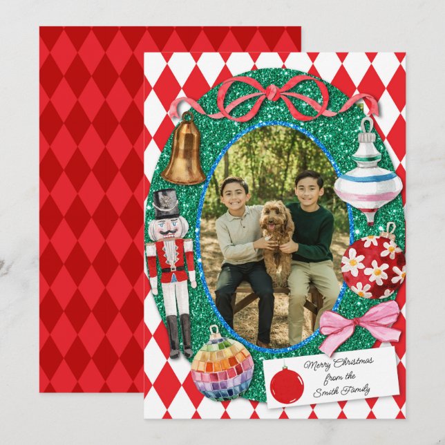 Faux Glitter Christmas Ornaments Card  (Front/Back)