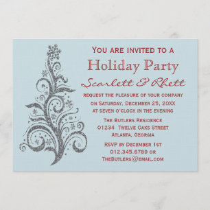 Faux Glitter Christmas Tree Holiday Party Invitation