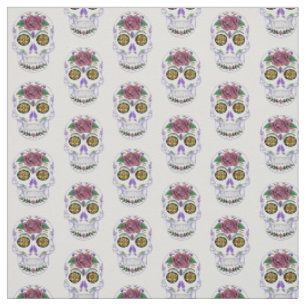 Faux Glitter Colourful Sugar Skulls Fabric