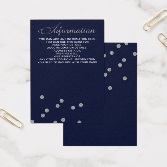 FAUX Glitter confetti navy and silver wedding Business Card
