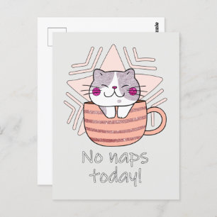 Faux Glitter, Cute Cat in Coffee Mug Postcard