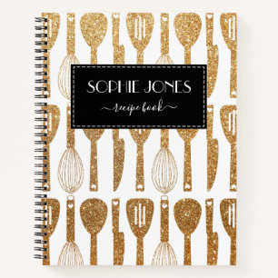 Faux Glitter Cute Kitchen Utensils Pattern Recipe Notebook