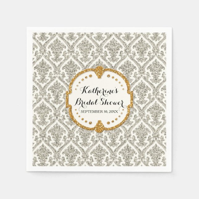 Faux Glitter Damask Bridal Shower Party Decor Napkin (Front)