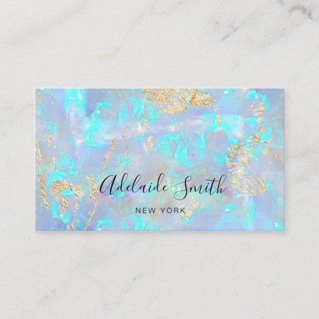 FAUX glitter details on FAUX iridescent opal Business Card (Front)