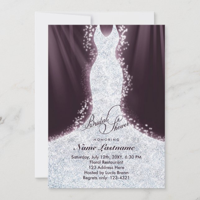Faux Glitter Diamond Dress Bridal Shower Invite (Front)