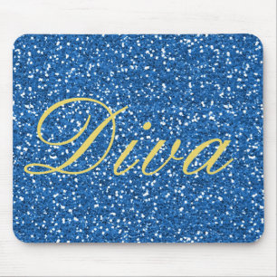 Faux Glitter Diva Design in Blue Mouse Mat