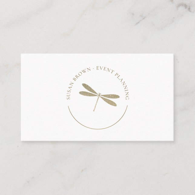 Faux Glitter Dragonfly Logo Business Card (Front)