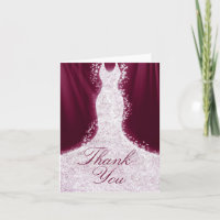 Faux Glitter Dress on Burgundy Thank You Note Card