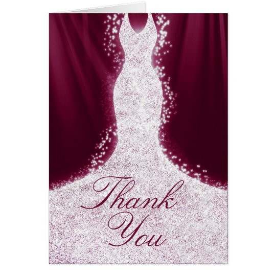Faux Glitter Dress on Burgundy Thank You Note Card