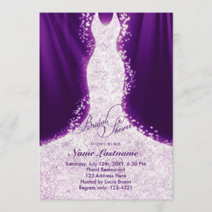 Faux Glitter Dress Purple Bridal Shower Invite