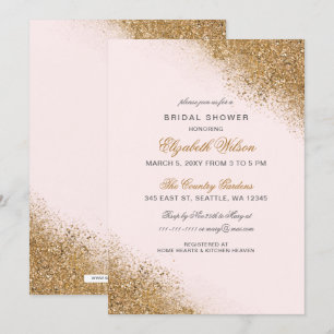 FAUX Glitter Dust Blush & Gold Bridal Shower Invitation