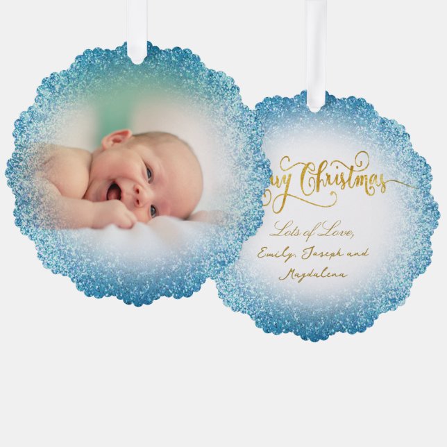 faux glitter effect new baby boy tree decoration card (Front/Back)