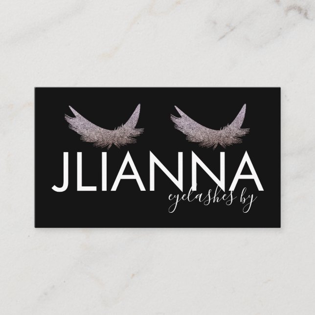 Faux Glitter Eyelashes Salon Black White   Business Card (Front)