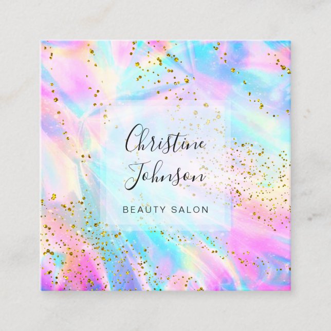 faux glitter faux iridescent square business card (Front)