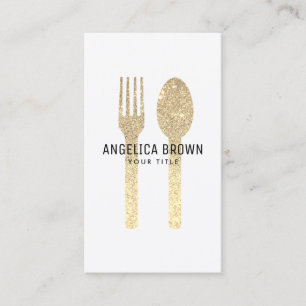 Faux Glitter Fork and Spoon Business Card