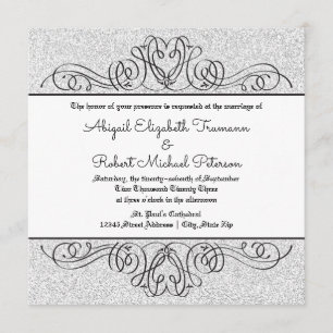 Faux Glitter Formal Floral Flourish-Wedding Invite