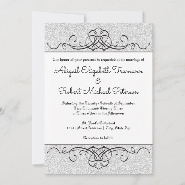 Faux Glitter Formal Flourish-5x7Wedding Invite (Front)