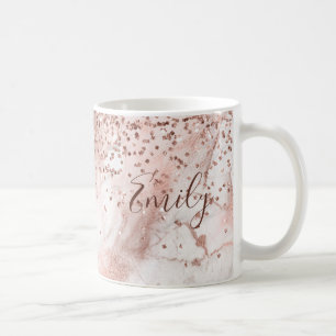 Faux Glitter Girly Rose Gold Marble Personalised Coffee Mug