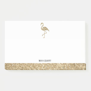 Faux Glitter Gold and White Flamingo & Border Post-it Notes