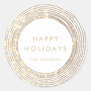 Faux Glitter Gold Circles Happy Holidays Classic Round Sticker