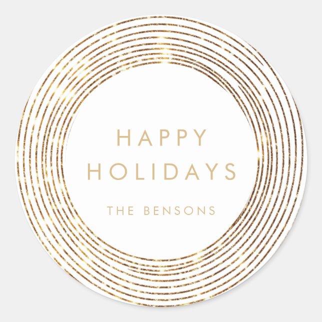 Faux Glitter Gold Circles Happy Holidays Classic Round Sticker (Front)