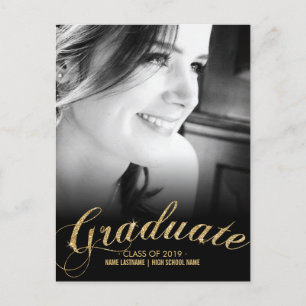 Faux Glitter Gold Graduate Photo Postcard Invite