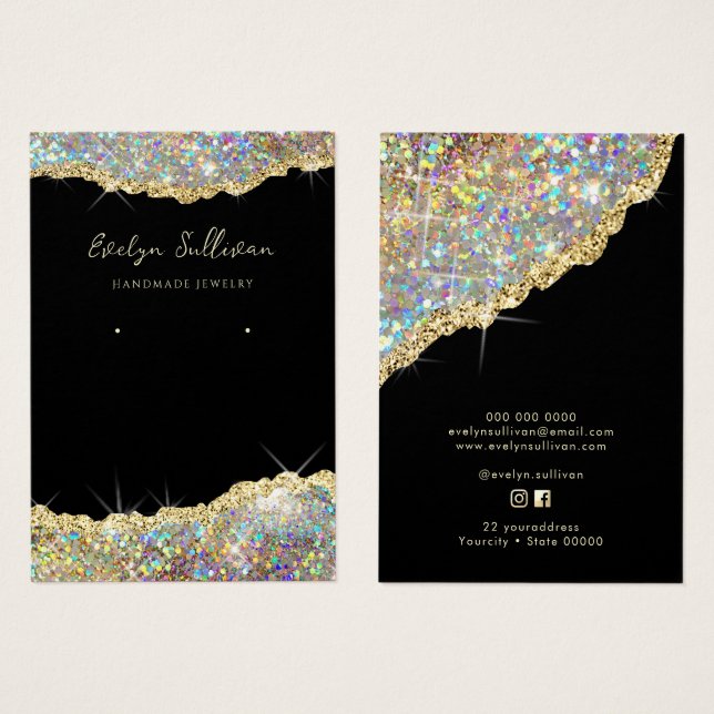 Faux glitter gold jewelry display card (Front & Back)