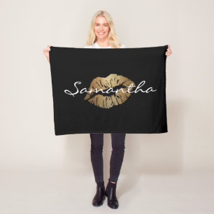 Faux Glitter Gold Kiss Fleece Blanket