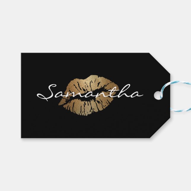 Faux Glitter Gold Kiss Gift Tags (Front (Horizontal))