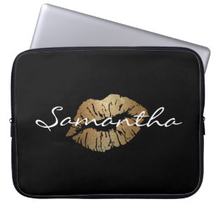 Faux Glitter Gold Kiss Laptop Sleeve