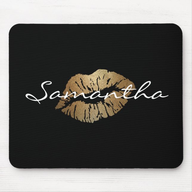 Faux Glitter Gold Kiss Mouse Mat (Front)