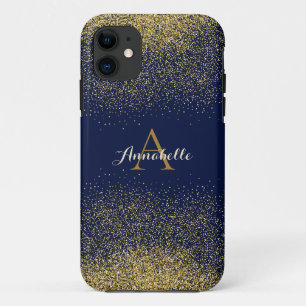 Faux Glitter Gold Monogram Name iPhone 11 Case
