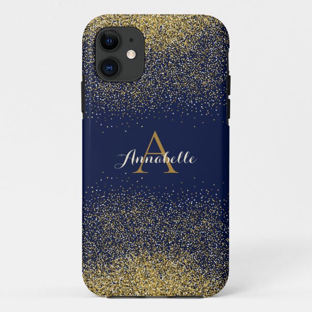 Faux Glitter Gold Monogram Name Case-Mate iPhone Case (Back)