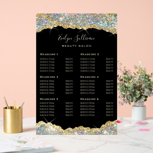 Faux Glitter Gold Sequin Price List Acrylic Sign (Wedding)