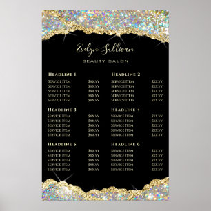 Faux glitter gold sequin price list poster
