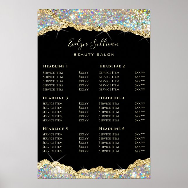 Faux glitter gold sequin price list poster (Front)