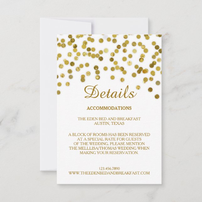 Faux Glitter Gold Wedding Details Card (Front)