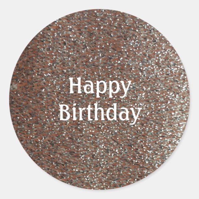 Faux Glitter Happy Birthday Classic Round Sticker (Front)