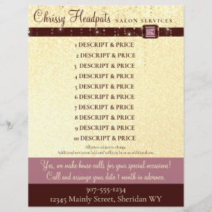Faux glitter jewel hair stylist salon price list custom letterhead