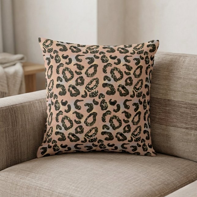 Faux Glitter Leopard Print Throw Pillow (Animal Print Pillow)