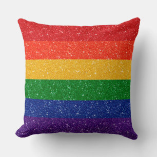 Faux Glitter LGBTQ Pride Rainbow Flag  Cushion