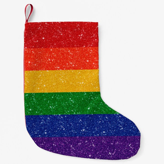 Faux Glitter LGBTQ Pride Rainbow Flag  Small Christmas Stocking (Front)