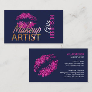 Faux Glitter Lips and Bling Makeup Artist Business Card