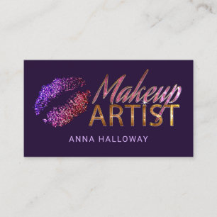Faux Glitter Look Lips Bling Text Makeup Artist Business Card